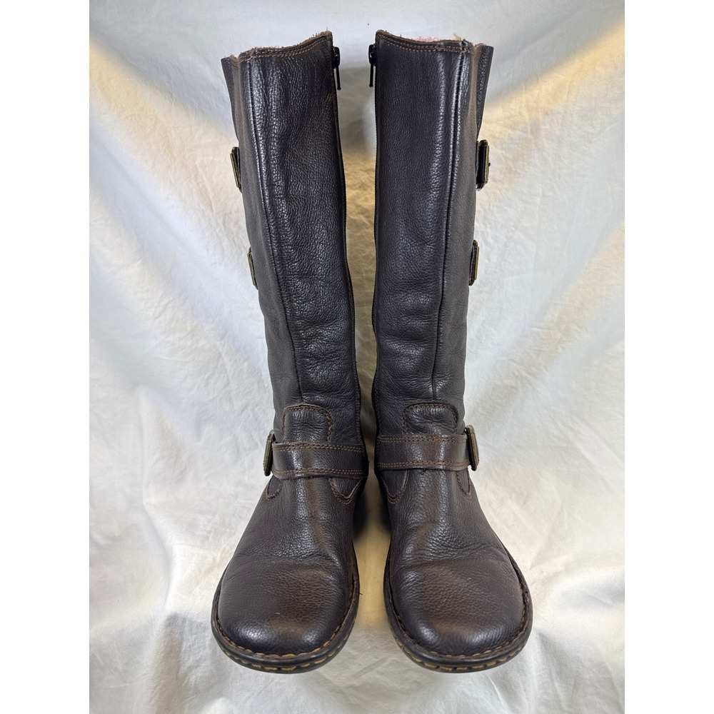 b.o.c. Born Concept Womens Dark Brown Leather Tall Moto Buckle Boots Size 8.5M
